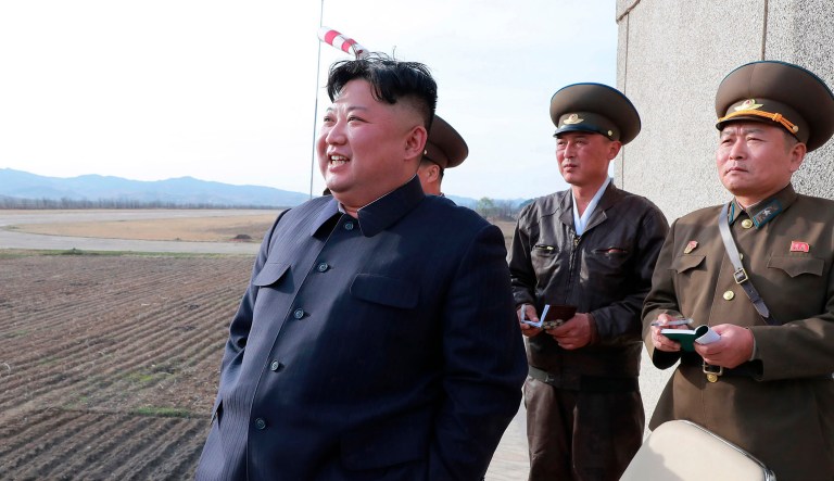 In this Tuesday, April 16, 2019, photo provided by the North Korean government, North Korean leader Kim Jong Un inspects fighter combat readiness of Unit 1017 of the Air and Anti-aircraft Force of the Korean People's Army, in an unknown location in North Korea.
