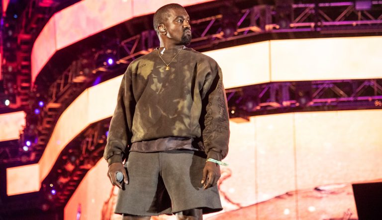 Kanye West performs with Kid Cudi at the Coachella Music & Arts Festival at the Empire Polo Club on Saturday, April 20, 2019, in Indio, California. 
