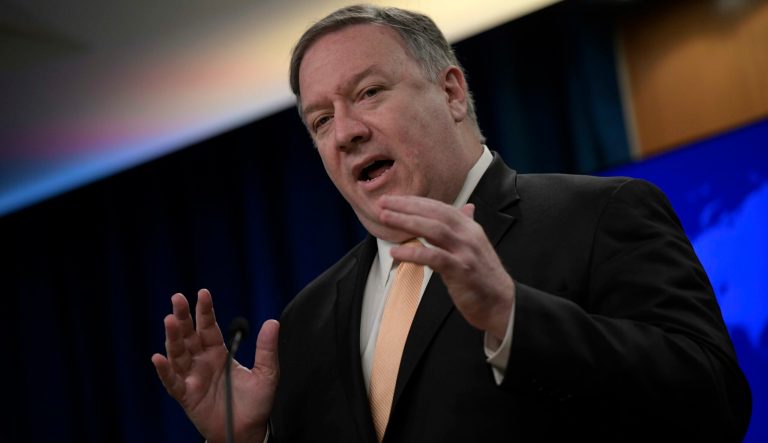 Secretary of State Mike Pompeo speaks during a news conference on Monday, April 22, 2019, at the Department of State in Washington. The Trump administration on Monday told five nations â Japan, South Korea, Turkey, China and India â that they will no longer be exempt from U.S. sanctions if they continue to import oil from Iran.  