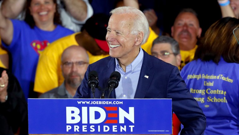 Democratic presidential candidate former Vice President Joe Biden speaks.