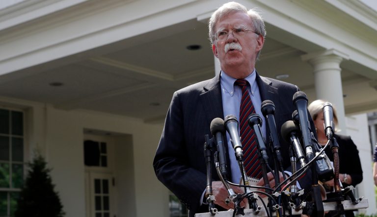 National security adviser John Bolton speaks about Venezuela outside the West Wing of the White House, Tuesday, April 30, 2019, in Washington. 