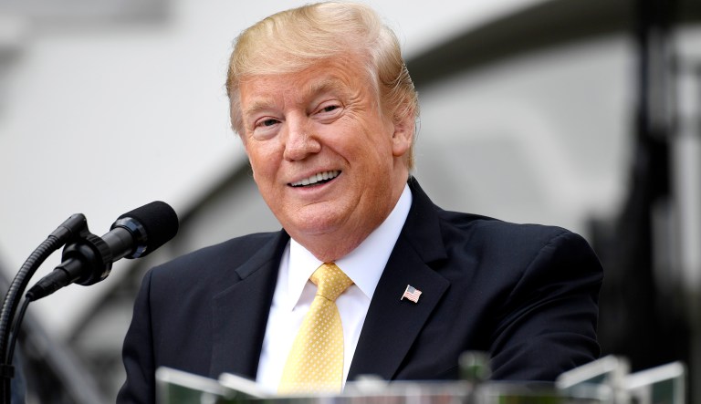 President Trump speaks on the South Lawn of the White House in Washington, D.C.