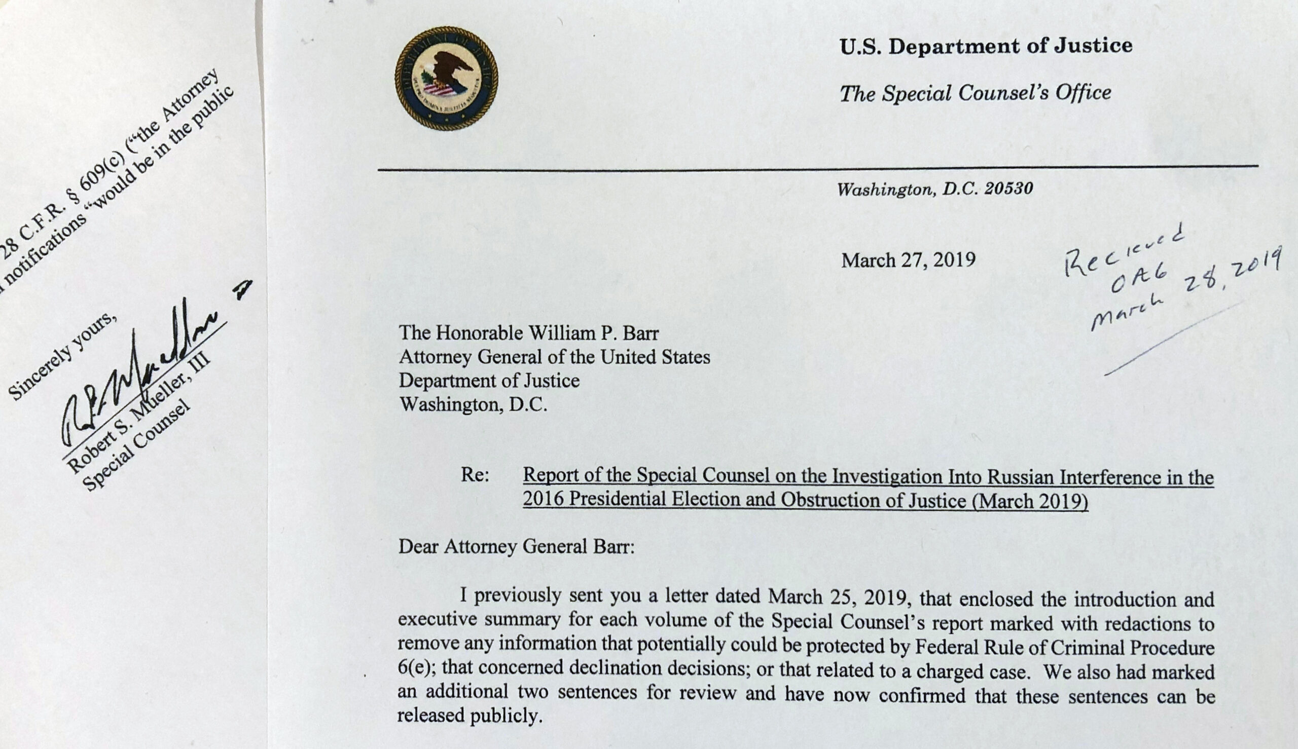 Barr had to write his letter after Mueller punted on obstruction, Mueller can hardly complain about what followed