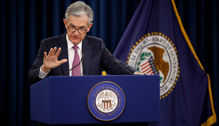 Federal Reserve Board Chair Jerome Powell speaks at a news conference following a two-day meeting of the Federal Open Market Committee, Wednesday, May 1, 2019, in Washington.
