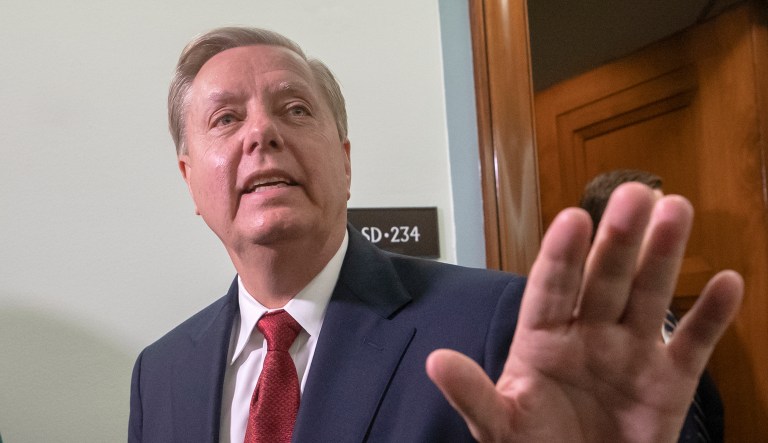 Senate Judiciary Committee Chairman Lindsey Graham, R-S.C., answers questions from reporters.
