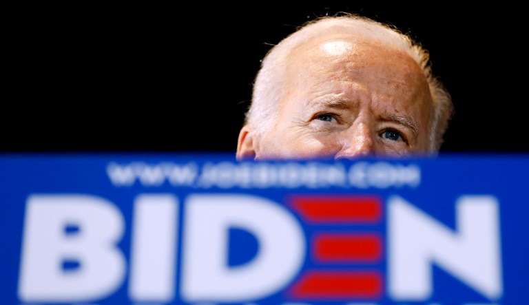 Former vice president and Democratic presidential candidate Joe Biden speaks during a rally.