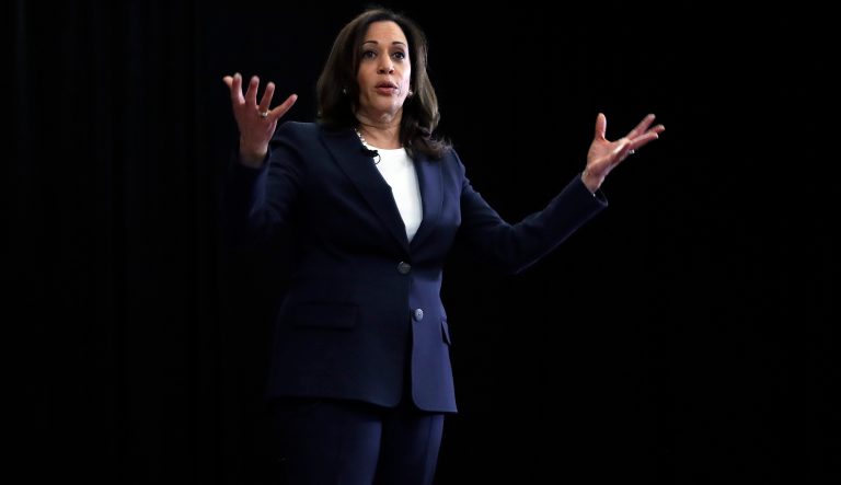 Democratic presidential candidate Sen. Kamala Harris, D-Calif., speaks during a town hall for the American Federation of Teachers in Detroit, Monday, May 6, 2019. 