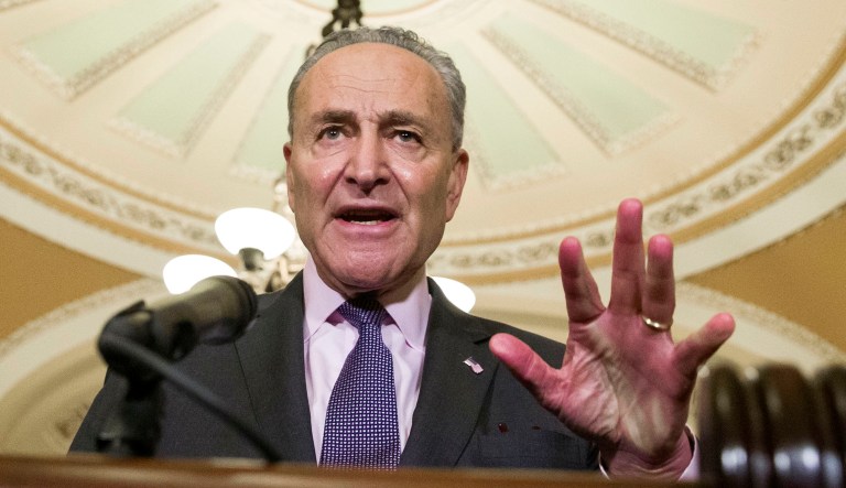 Senate Minority Leader Chuck Schumer of N.Y., speaks during a media availability in D.C.