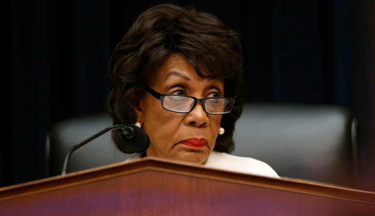In this April 10, 2019, file photo, House Financial Services Committee chairwoman Maxine Waters, D-Calif., listens during a hearing with leaders of major banks on Capitol Hill in Washington.