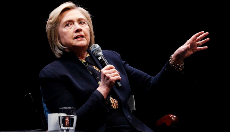 Former Secretary of State Hillary Clinton speaks at an annual Great Issues Lecture sponsored by the John Sloan Dickey Center for International Understanding at Dartmouth College in Hanover, N.H., on Wednesday, May 8, 2019. 