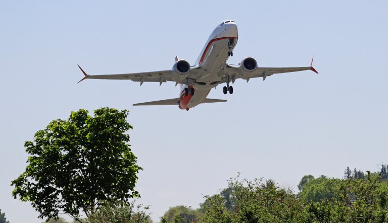 A Shanghai Airlines Boeing 737 MAX 8 jetliner takes off on a test flight, Wednesday, May 8, 2019, in Renton, Wash. Passenger flights using the plane remain grounded worldwide as investigations into two fatal crashes involving the airplane continue. 