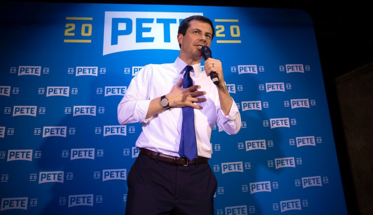 Democratic presidential candidate Pete Buttigieg addresses supporters at a campaign event, Thursday, May 9, 2019, in West Hollywood, Calif. 