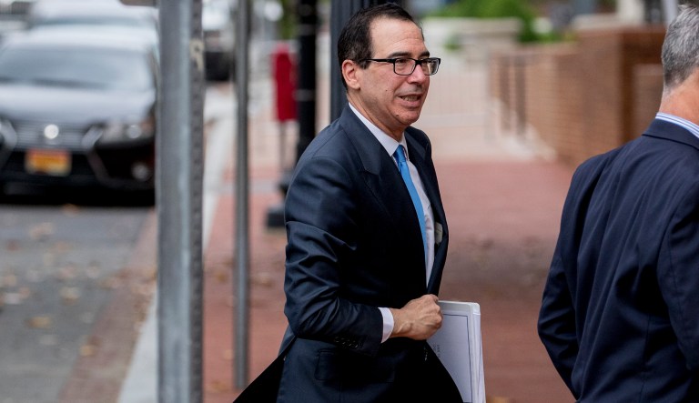 Treasury Secretary Steve Mnuchin arrives at the Office of the United States Trade Representative in Washington, Friday, May 10, 2019 for trade talks between the United States and China.