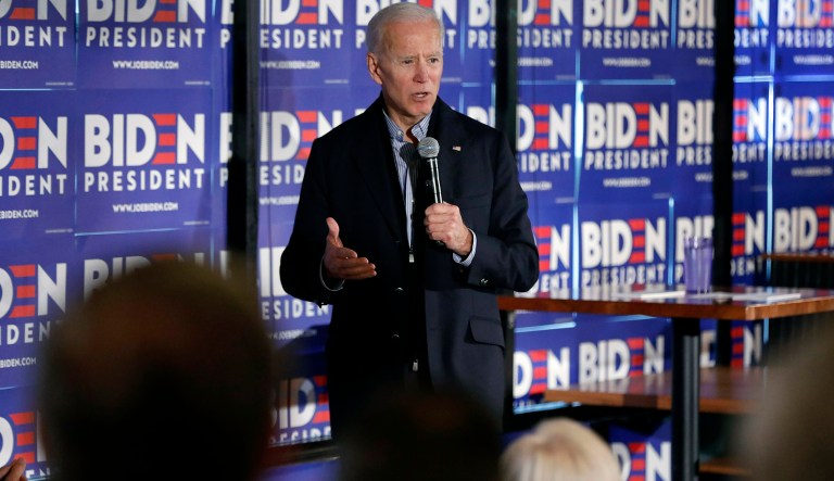 Former vice president and Democratic presidential candidate Joe Biden speaks during a campaign stop at the Community Oven restaurant in Hampton, N.H., Monday, May 13, 2019.