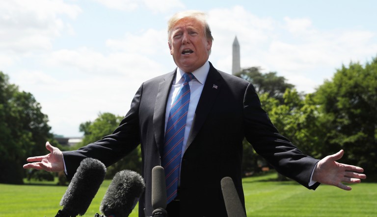 President Trump speaks to members of the media.
