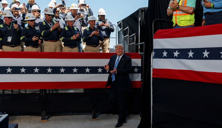 President Donald Trump arrives to speak on energy infrastructure at the Cameron LNG export facility, Tuesday, May 14, 2019, in Hackberry, La.