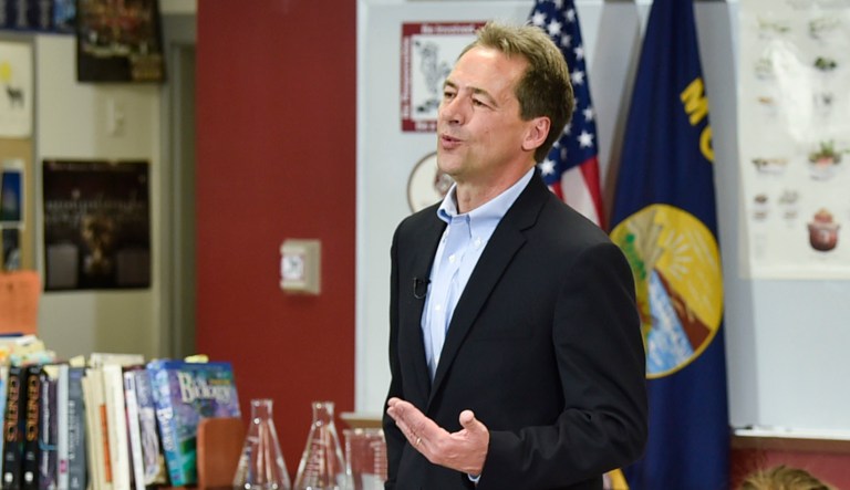Montana Gov. Steve Bullock, Democratic presidential candidate, speaks at Helena High School in Helena, Mont. 