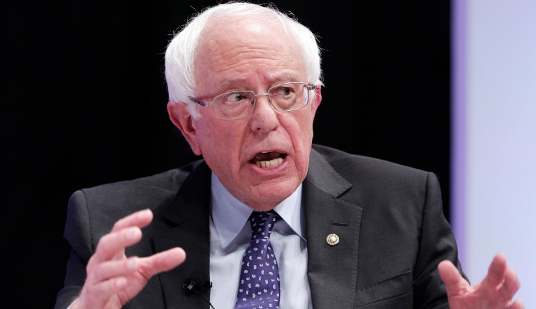 In this April 24, 2019, file photo, Democratic presidential candidate Sen. Bernie Sanders, I-Vt., answers questions during a presidential forum held by She The People on the Texas State University campus in Houston. Sanders has a new foil for the 2020 Democratic presidential primary: former Vice President Joe Biden. Biden has been a declared candidate for fewer than three weeks and already Sanders has emerged as one of his most ardent critics.