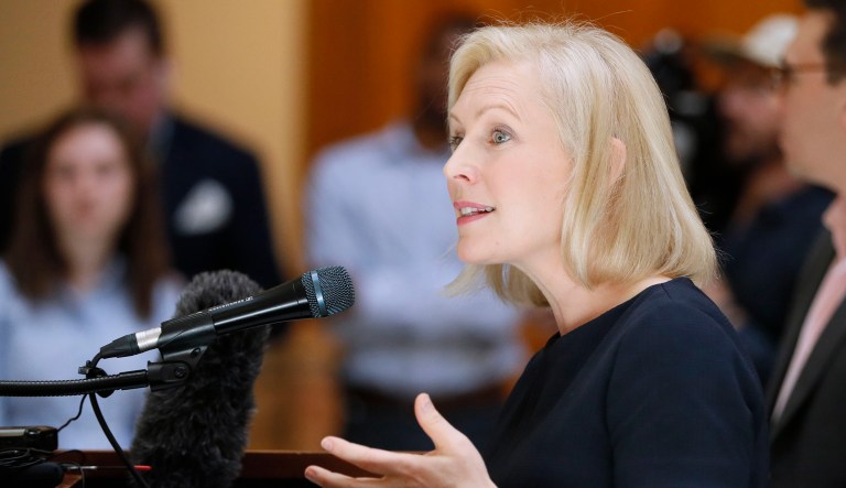 Presidential candidate Sen. Kirsten Gillibrand, D-N.Y., speaks during a news conference.