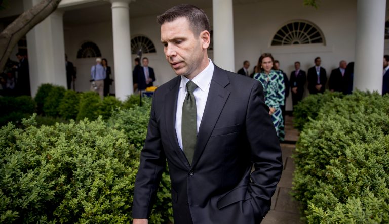 Acting Homeland Security Secretary Kevin McAleenan arrives for an immigration speech by President Donald Trump in the Rose Garden at the White House, Thursday, May 16, 2019, in Washington. 