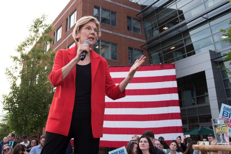 Democratic presidential candidate Sen. Elizabeth Warren, D-Mass., addresses a campaign rally.