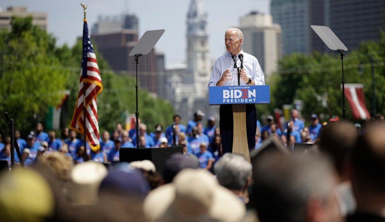 Democratic presidential candidate, former Vice President Joe Biden speaks during a campaign rally at Eakins Oval in Philadelphia, Saturday, May 18, 2019.