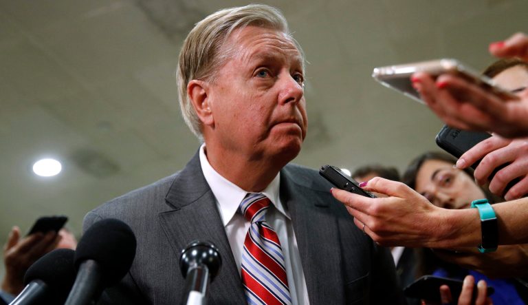 Sen. Lindsey Graham, R-S.C., speaks to reporters, Tuesday, May 21, 2019, on Capitol Hill in Washington. 