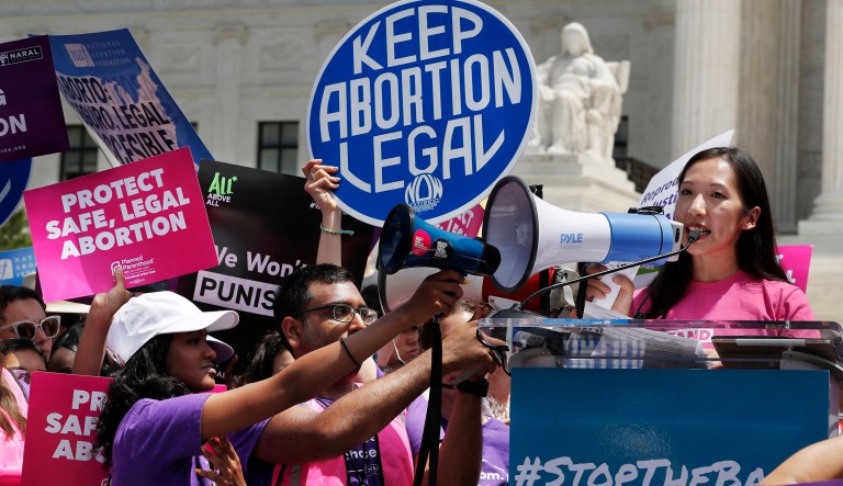President of Planned Parenthood Leana Wen speaks during a protest against abortion bans outside the Supreme Court in Washington.  