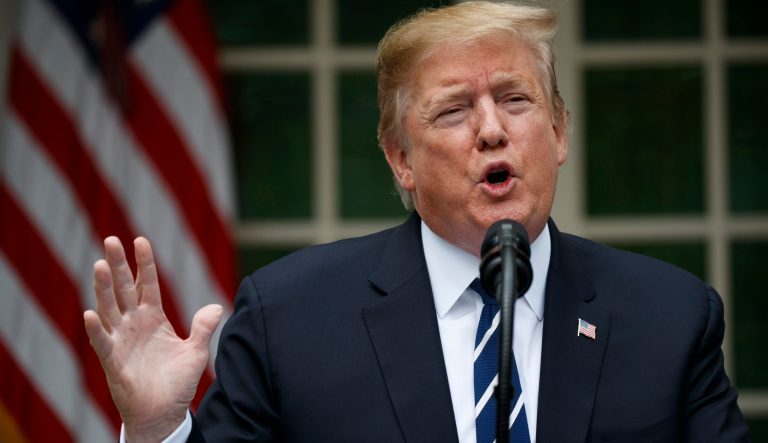President Donald Trump delivers a statement in the Rose Garden of the White House, Wednesday, May 22, 2019, in Washington. 