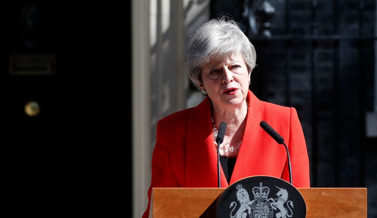 British Prime Minister Theresa May speaks.