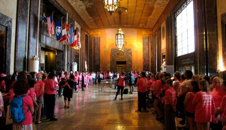 Planned Parenthood protesters hold a "stand-in" at the Louisiana Capitol, in opposition to legislative passage of a bill that would ban abortion as early as six weeks of pregnancy, on Thursday, May 30, 2019, in Baton Rouge, La. 