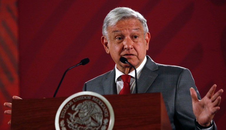 Mexican President AndrÃ©s Manuel LÃ³pez Obrador says Mexico will not respond to President Trump's threat of coercive tariffs with desperation, but instead push for dialogue, during his daily morning press conference at the National Palace, in Mexico City, Friday, May 31, 2019.