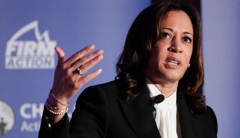 Democratic presidential candidate, Sen. Kamala Harris, D-Calif., speaks during a campaign event at the Unity Freedom Presidential Forum Friday, May 31, 2019, in Pasadena, Calif.