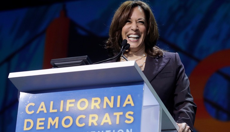 Democratic presidential candidate Sen. Kamala Harris, D-Calif., speaks during a convention.
