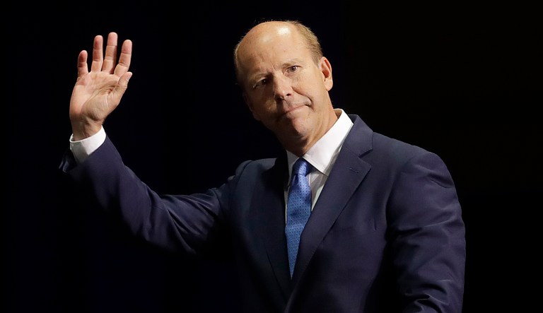 Democratic presidential candidate Rep. John Delaney, D-Md., waves to the crowd at the 2019 California Democratic Party State Organizing Convention in San Francisco on Sunday.