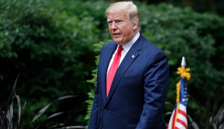 President Donald Trump arrives in Downing Street in central London, to meet with British Prime Minister Theresa May on Tuesday, June 4, 2019.