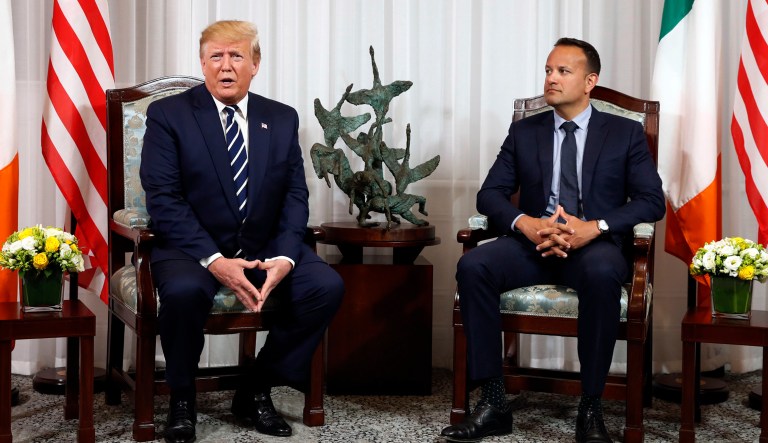 Donald Trump and Leo Varadkar are seated in Shannon, Ireland.