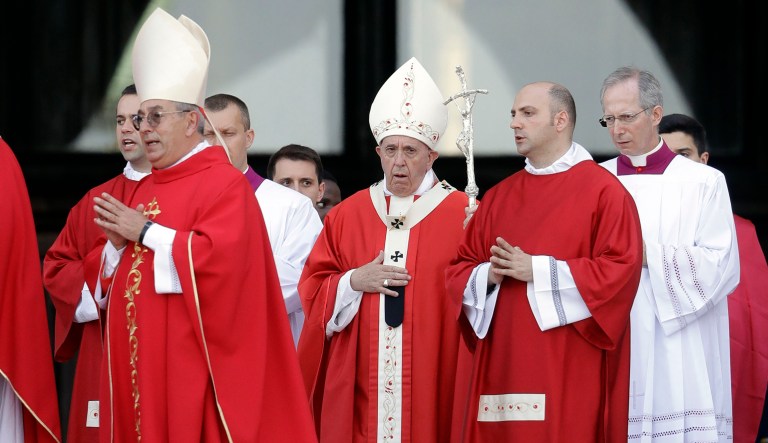 Pope Francis celebrates a Pentecost Vigil Mass in St. Peter's Square at the Vatican.