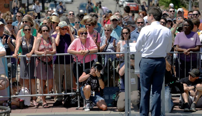 Democratic presidential candidate Pete Buttigieg speaks during the Capital City Pride fest, Saturday, June 8, 2019, in Des Moines, Iowa. 