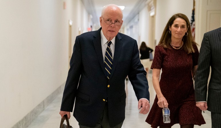 Former White House Counsel John Dean, who was a key figure in the Watergate scandal, arrives to testify before the House Judiciary Committee as the panel seeks to compare the investigations during President Richard Nixon's administration and that of President Trump.