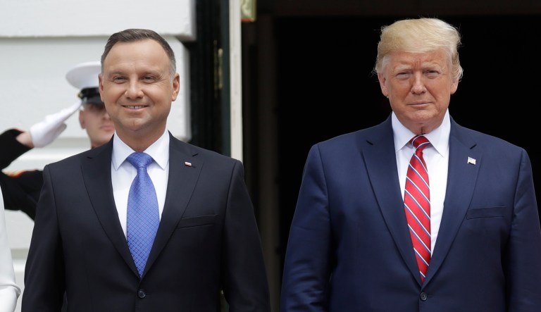 President Andrzej Duda of Poland (left) and President Trump appear at the White House in Washington.