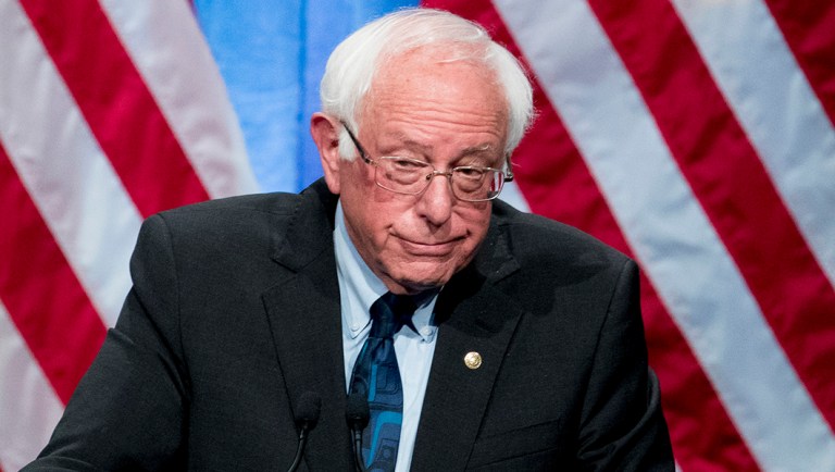 Democratic presidential candidate Sen. Bernie Sanders, I-Vt., gestures while speaking.