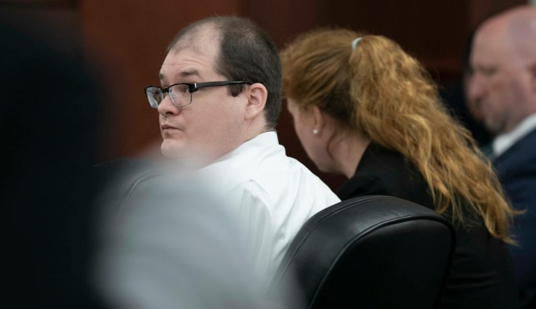 Timothy Jones Jr. looks around the courtroom during closing arguments of his trial in Lexington, S.C. on Thursday, June 13, 2019.  Jones, Jr. was found guilty of killing his five young children in 2014. 