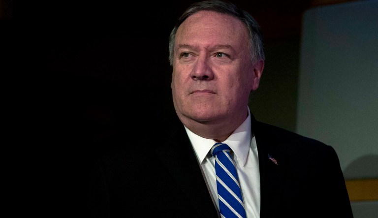 Secretary of State Mike Pompeo arrives to speak during a media availability, at the State Department, Thursday, June 13, 2019, in Washington. Pompeo says Iran is believed to be responsible for attacks on 2 tankers near Persian Gulf.