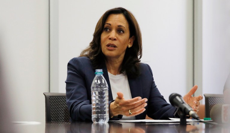 Democratic presidential candidate Sen. Kamala Harris, D-Calif., speaks at an event.