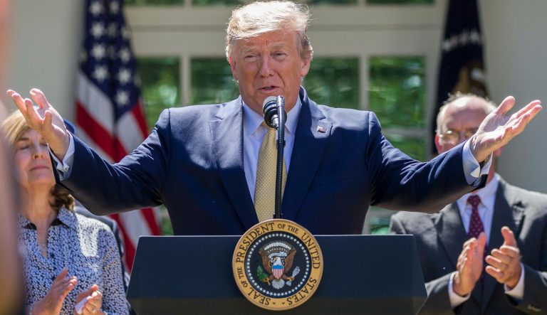 President Donald Trump speaks in the Rose Garden of the White House, Friday, June 14, 2019, in Washington. 