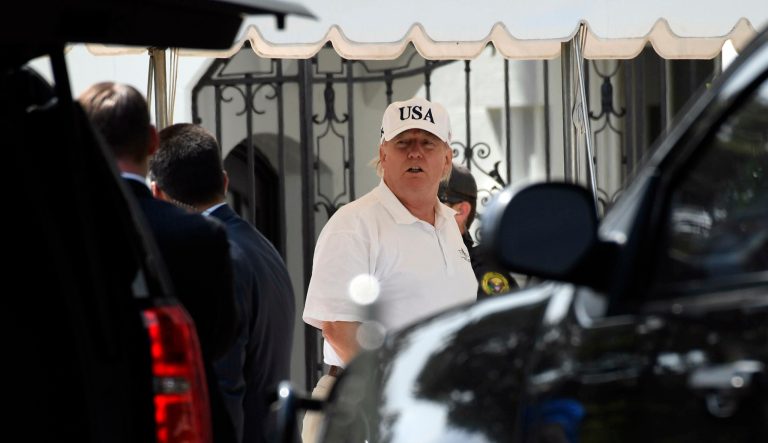 President Donald Trump gets out of his car and heads into the White House in Washington, Sunday, June 16, 2019, after spending the day golfing with Sen. Lindsey Graham, R-S.C., at his golf club in Sterling, Va. 