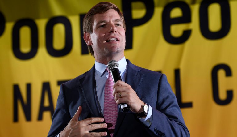 Democratic presidential candidate Rep. Eric Swalwell, D-Calif., speaks at the Poor People's Moral Action Congress presidential forum in Washington, Monday, June 17, 2019. 
