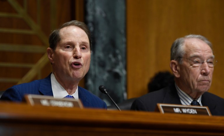 Senate Finance Committee ranking member Sen. Ron Wyden, D-Ore., left, sitting next to committee chairman Sen. Chuck Grassley, R-Iowa, right, speaks during a hearing on Capitol Hill in Washington, Tuesday, June 18, 2019.