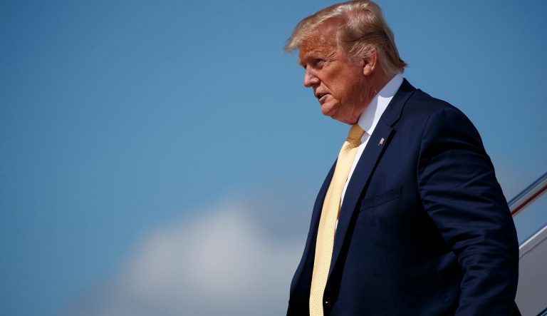 President Donald Trump arrives at Andrews Air Force Base after a trip to Florida to kick off his re-election campaign, Wednesday, June 19, 2019, in Andrews Air Force Base, Md.